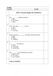 English Worksheet: Present Simple and Continuous Test
