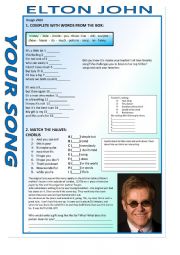 English Worksheet: Your Song - Elton John