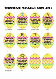 English Worksheet: Easter Egg / Spring Hunt: outside clues, ready to go!