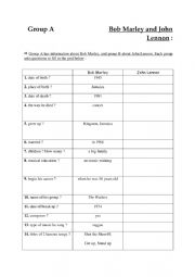 English Worksheet: Bob Marley and John Lennon