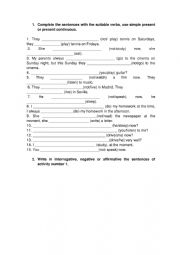 English Worksheet: Present simple and present continuous