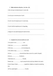 English Worksheet: Too and enough