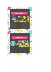English Worksheet: Personal information questions flashcards