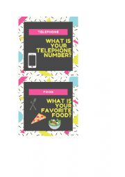 English Worksheet: Personal information questions flashcards