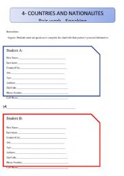 English Worksheet: PERSONAL INFORMATION PAIR WORK