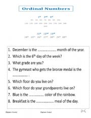 English Worksheet: Ordinal numbers