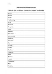 English Worksheet: Adjectives to describe a sportsperson