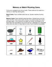 English Worksheet: Rhyme Matching Printable 