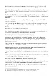English Worksheet: London Grammar�s Hannah Reid on burnout and misogny in the music biz