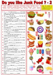 JUNK FOOD in sentences. Vocabulary matching + verbs + KEY