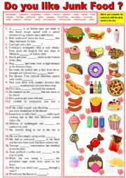 JUNK FOOD in sentences. Vocabulary matching + KEY