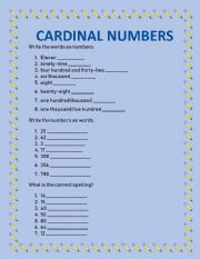 English Worksheet: Cardinal numbers