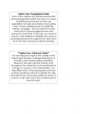 English Worksheet: Free Choice Board WWI