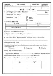 English Worksheet: Mid-semester test 4th form