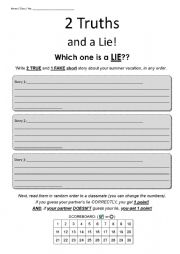 2 Truths & A Lie Game Worksheet