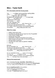 English Worksheet: TAYLOR SWIFT - MINE - RANDOM ACTIVITIES