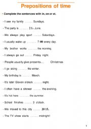 English Worksheet: Prepositions of time