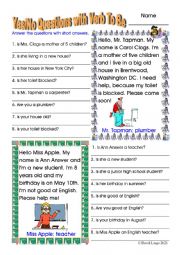 English Worksheet: Yes/No Questions with Verb To Be and answer keys.