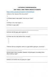 English Worksheet: listening gap year