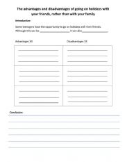 English Worksheet: The advantages and disadvantages of going on holidays with your friends, rather than with your family