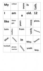 English Worksheet: sentences game