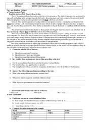 English Worksheet: An exam about the Homeless people 