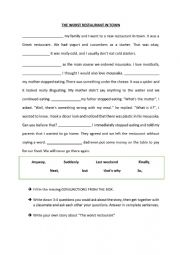 English Worksheet: The worst restaurant in town - practising numerous skills using a story