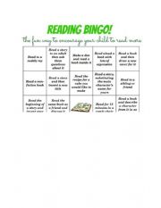 English Worksheet: Reading Bingo