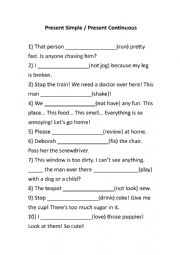 English Worksheet: Present Simple or Present Continuous