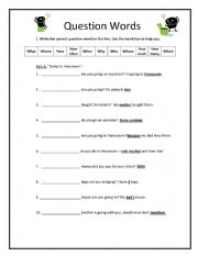 English Worksheet: Wh Questions / Question Words 