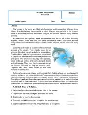 English Worksheet: Reading comprehension - Dolphins