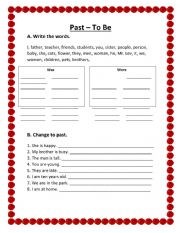 English Worksheet: Past to Be