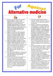 English Worksheet: For or against - Alternative medicine