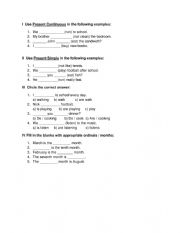 English Worksheet: Present Simple and Continuous Mini Test Beginner/Elementary