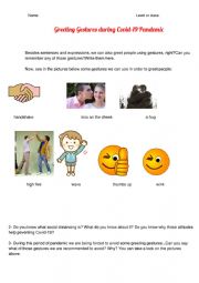 English Worksheet: Greeting gestures during pandemic