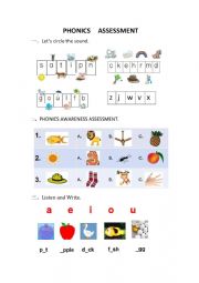 English Worksheet: Phonics Awareness Assessment