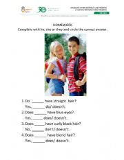 English Worksheet: GRAMMAR PRESENT DO/DOES