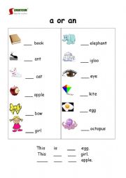 English Worksheet: A - An