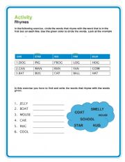 English Worksheet: RHYMES