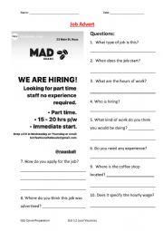 English Worksheet: Job Advert