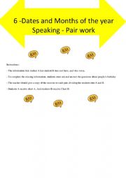 English Worksheet: Dates and Months - Speaking Activity