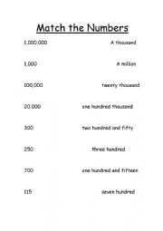 Match the numbers with the words