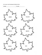 English Worksheet: Color the fall leaves