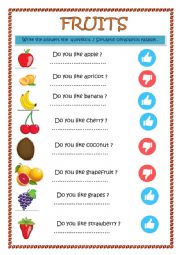 English Worksheet: Fruits
