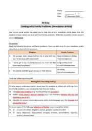 English Worksheet: Newsletter Article: Family Problems