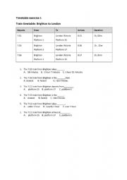 English Worksheet: Train timetable exercises