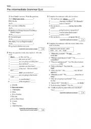 English Worksheet: Pre Intermediate Grammar Quiz