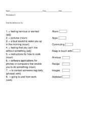 English Worksheet: Find the definitions for