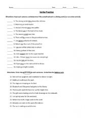 Identifying verbs worksheet