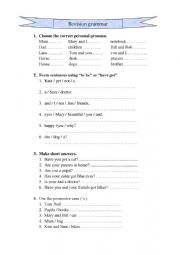 English Worksheet: revision grammar
